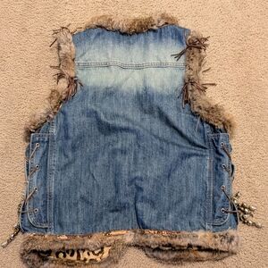 Denim Vest with Faux Fur Trim